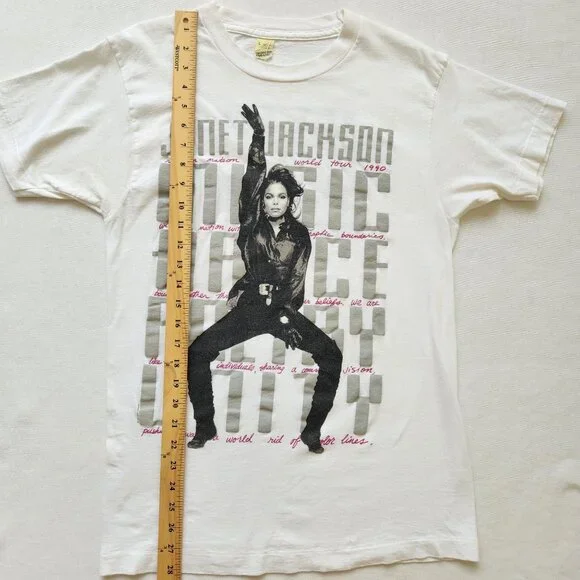 RARE Janet Jackson Rhythm Nation 1990 World Tour Vintage Tee Screen Stars Band - Picture 12 of 13